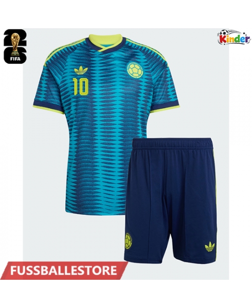 Günstige Kolumbien James Rodriguez #10 Auswärts Trikotsatzt Kinder WM 2026 Kurzarm (+ Kurze Hosen)